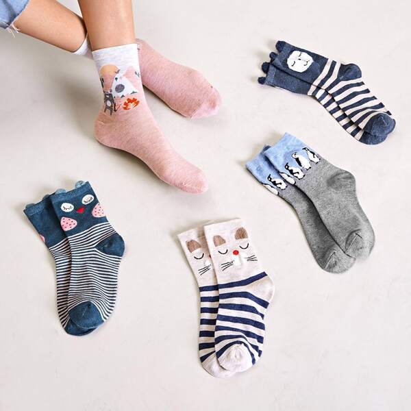 

5pairs Cartoon Graphic Socks, Multicolor