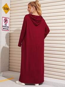 Mulvari Đầm Plus Size cườm đính  màu trơn Burgundy Giải trí - Màu Đỏ Sâu - Xem 2