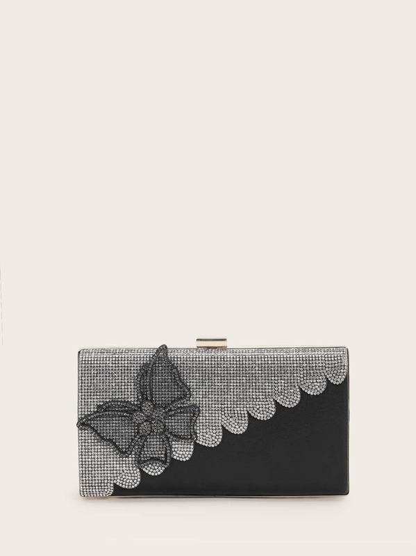 

Butterfly & Rhinestone Decor Clutch Bag, Black