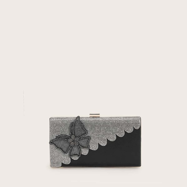 

Butterfly & Rhinestone Decor Clutch Bag, Black