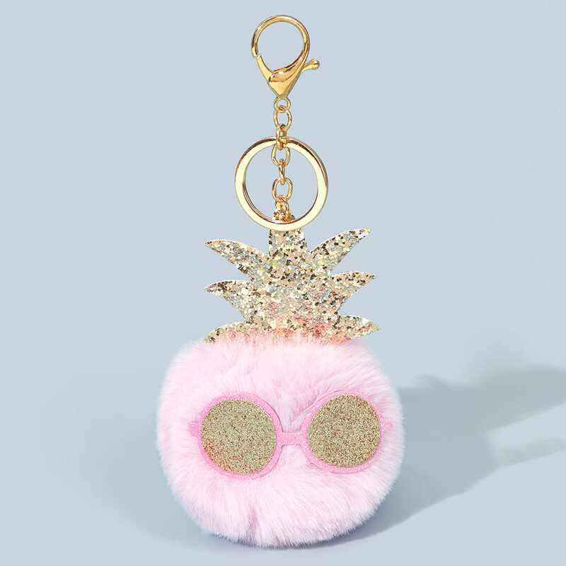 

Glitter Fluffy Pineapple Charm Keychain, Pink