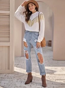 Jean déchiré délavé - Jean clair - Voir 3