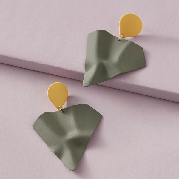 

1pair Two Tone Geometric Drop Earrings, Multicolor