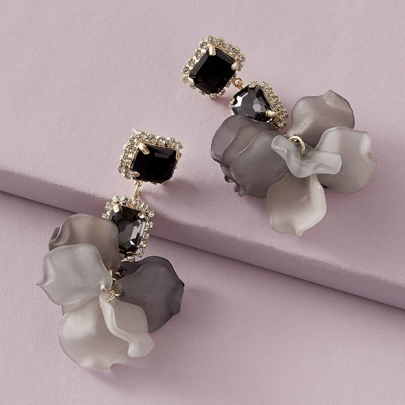 

1pair Rhinestone Decor Flower Drop Earrings, Multicolor