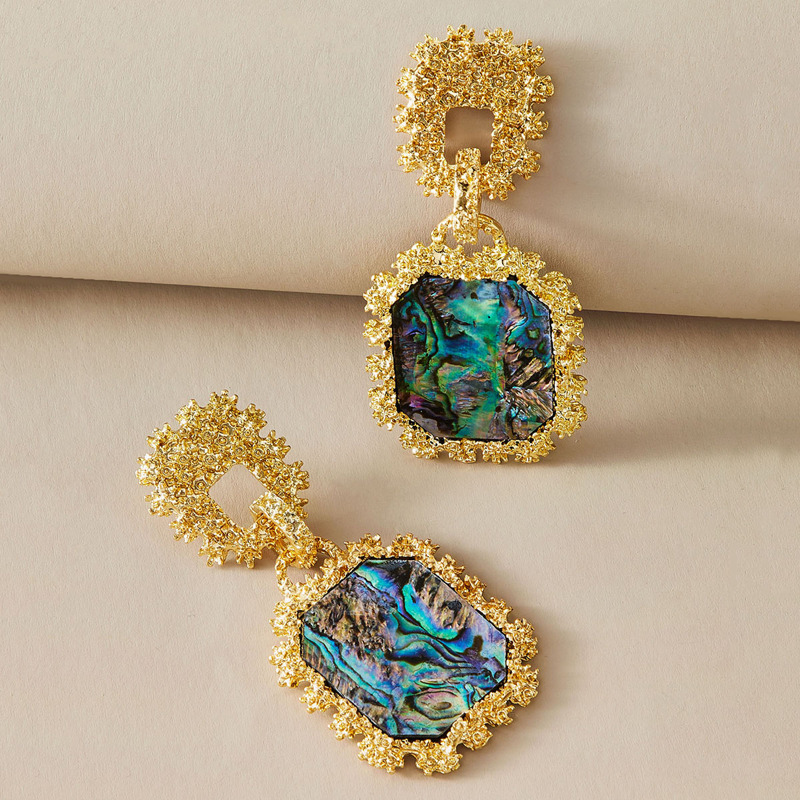 

1pair Textured Abalone Shell & Geometric Drop Earrings, Multicolor