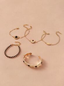 5pcs Bead Decor Bracelet Set - Yellow Gold - View 3