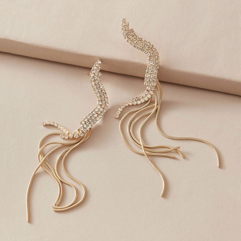 

1pair Rhinestone Engraved Earrings, Gold