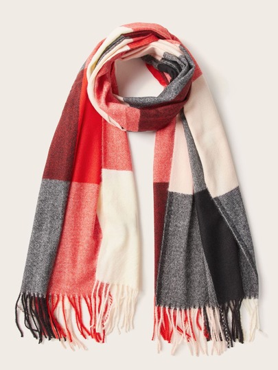 Plaid Pattern Fringe Scarf
