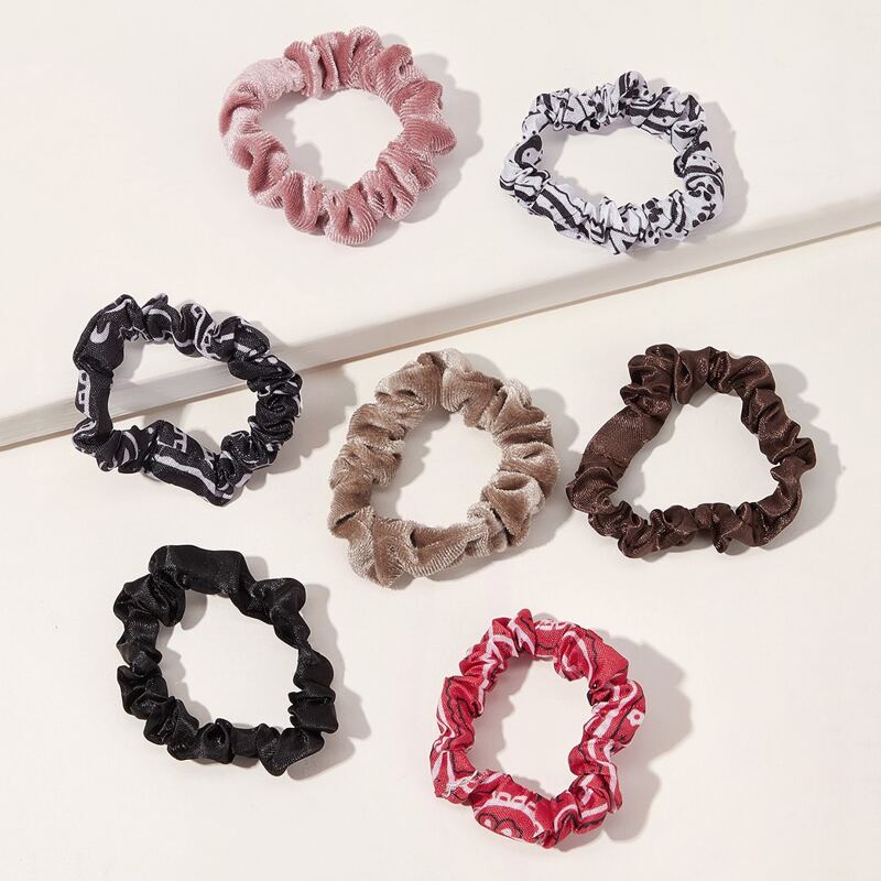 

7pcs Striped & Polka Dot Pattern Scrunchie, Multicolor