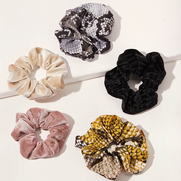 

5pcs Snakeskin Pattern Scrunchies, Multicolor