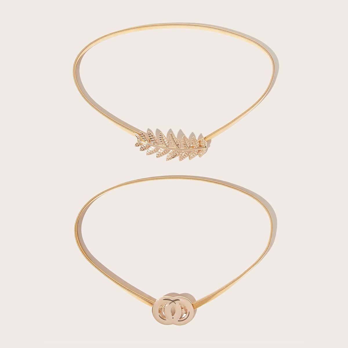 

2pcs Leaf & Circle Decor Waist Chains, Gold