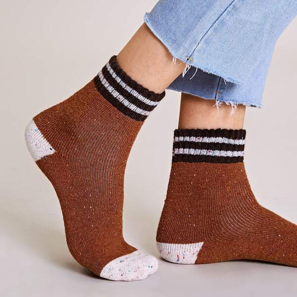 

1pair Striped Pattern Colorblock Socks, Multicolor