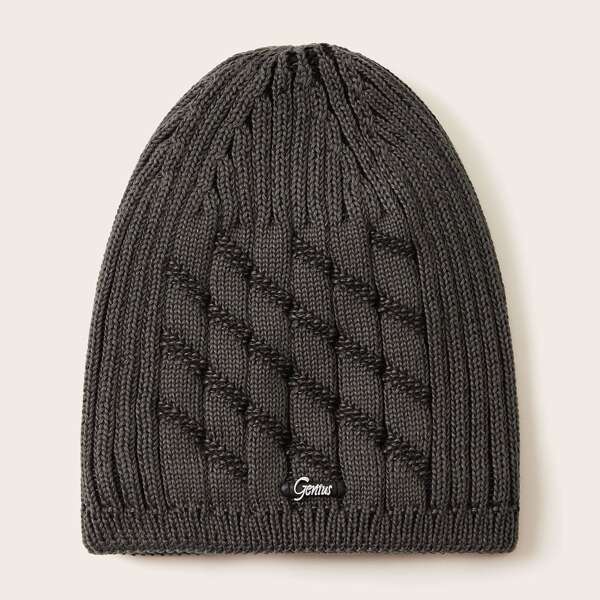 

Men Letter Graphic Beanie, Grey