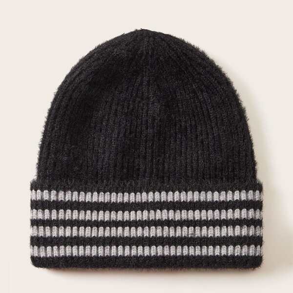 

Men Striped Pattern Beanie, Black