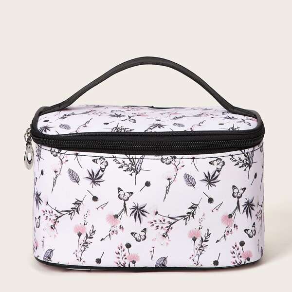 

Flower Pattern Cosmetic Bag, White