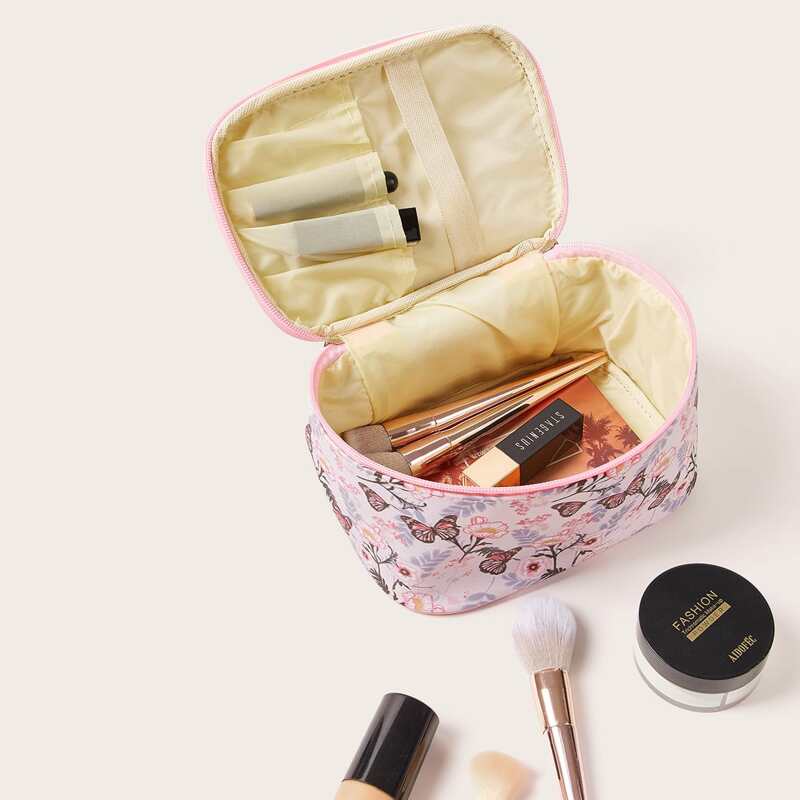 

Flower & Butterfly Pattern Cosmetic Bag, Multicolor