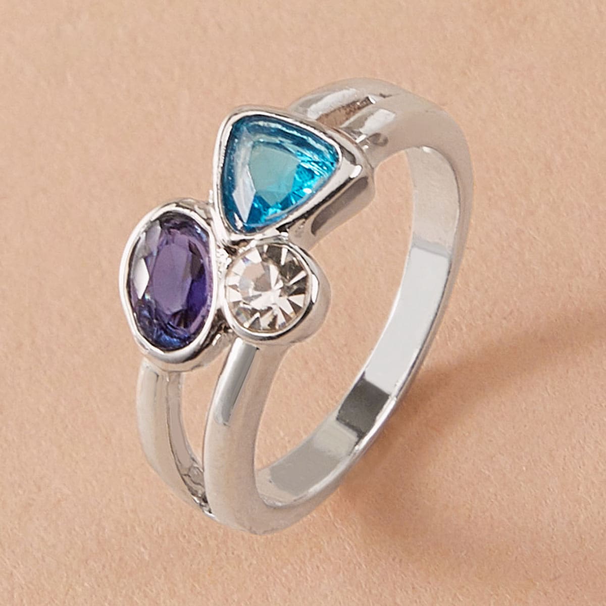 

1pc Gemstone Decor Ring, Silver