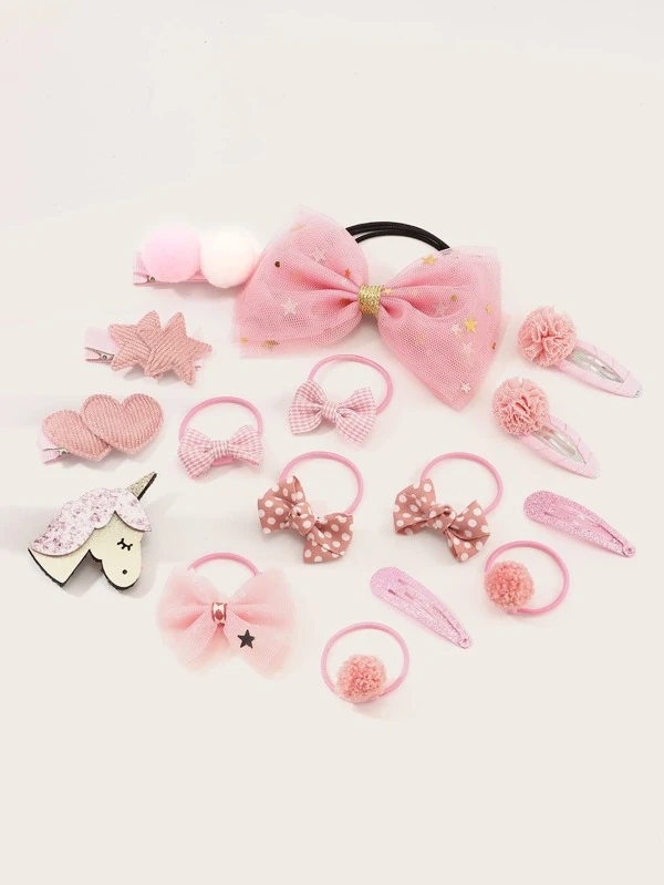 16pcs Toddler Girls Heart Decor Hair Clips Hair Tie Shein Usa
