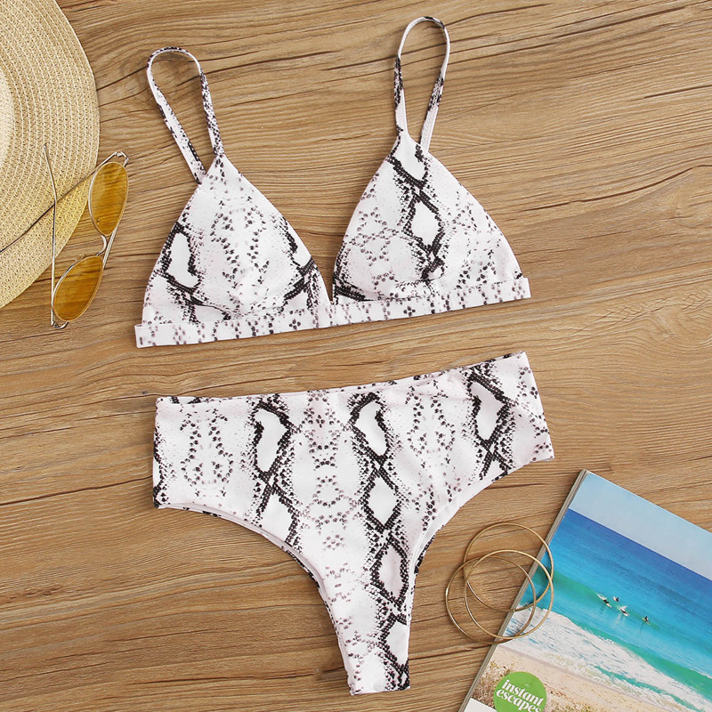 

Snakeskin Print Top With High Waist Bikini Set, Multicolor