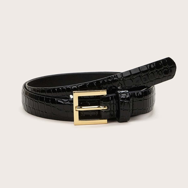 

Crocodile Pattern Metal Buckle Belt, Black