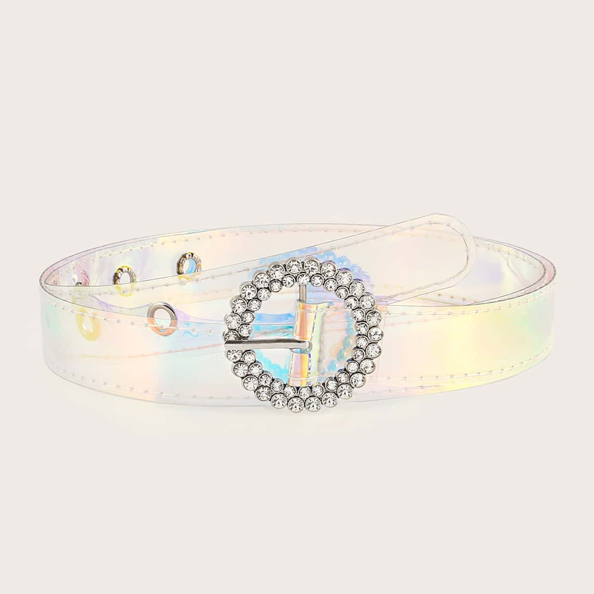 

Rhinestone Engraved Buckle Transparent Belt
