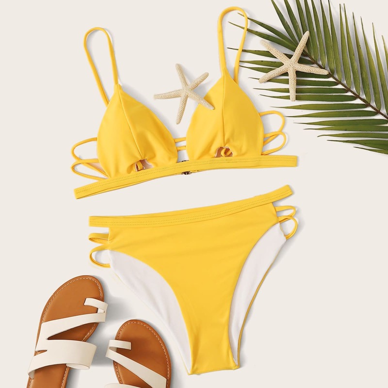 

Spaghetti Strap Top With Cutout Bikini Set, Yellow