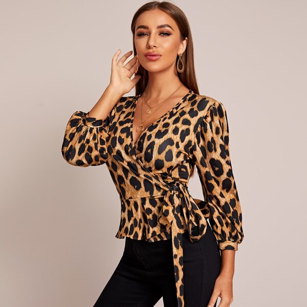 

Leopard Print Tie Wrap Blouse, Multicolor