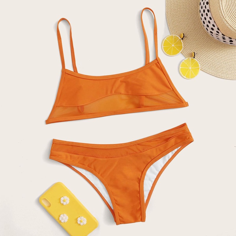 

Contrast Mesh Low Rise Bikini Set, Orange