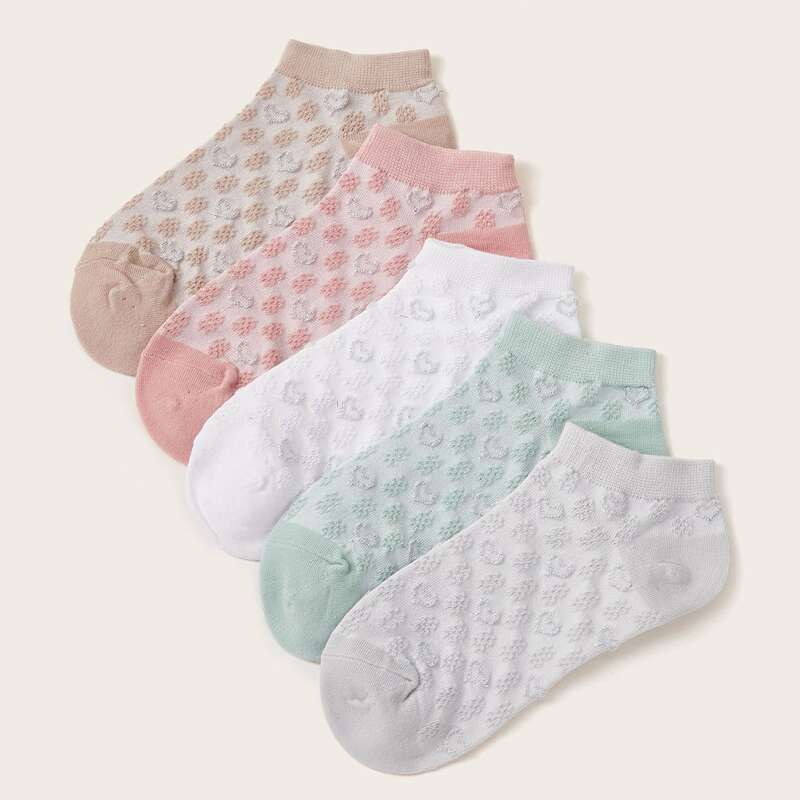 

5pairs Heart Pattern Socks, Multicolor