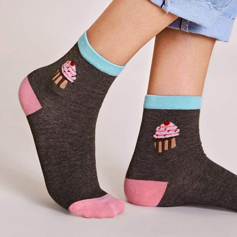 

1pair Cake Pattern Socks, Multicolor