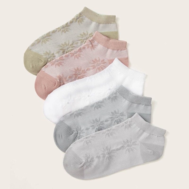 

5pairs Flower Pattern Ankle Socks, Multicolor