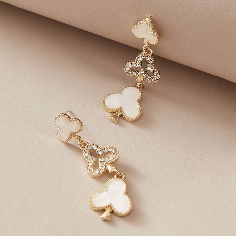 

1pair Rhinestone Engraved Plum Flower Drop Earrings, Gold