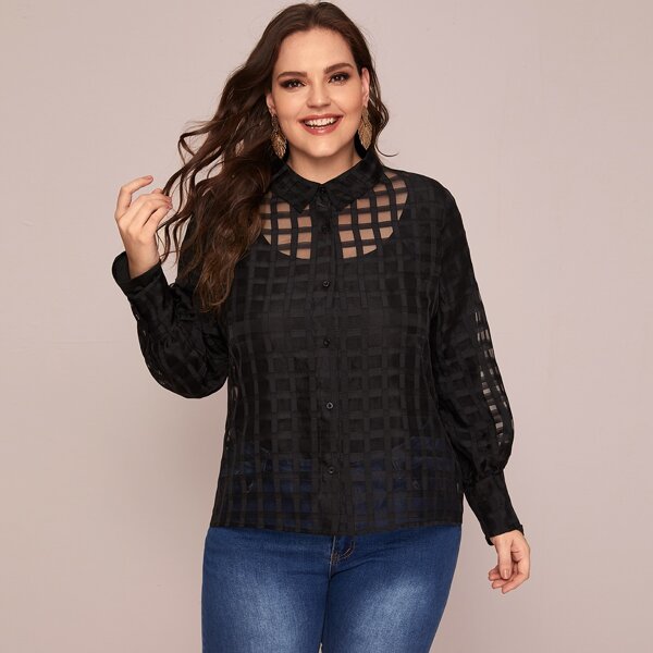 

Блуза из органзы размера плюс без футболки, Чёрный