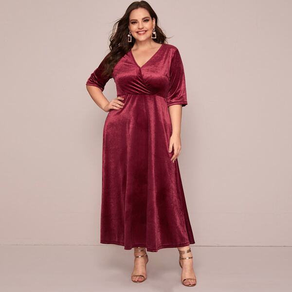 

Plus Surplice Neck Velvet Dress, Burgundy