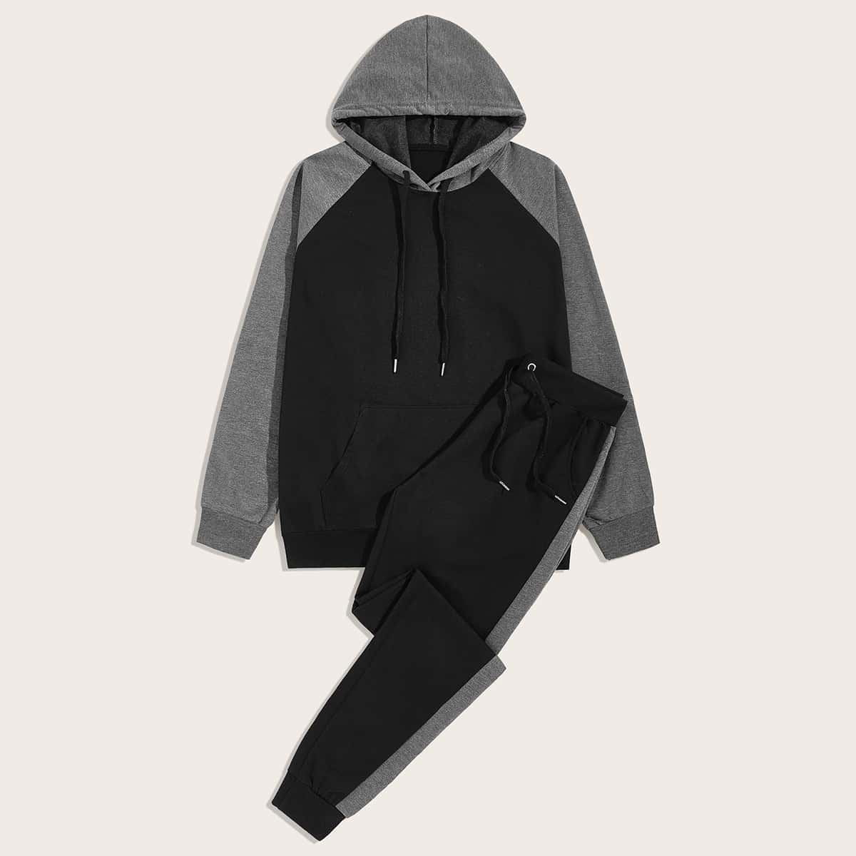 

Guys Raglan Sleeve Drawstring Hoodie & Sweatpants, Black