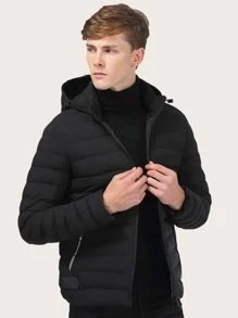 Manfinity Homme Men Zip Through Hooded Padded Coat - Black - View 1