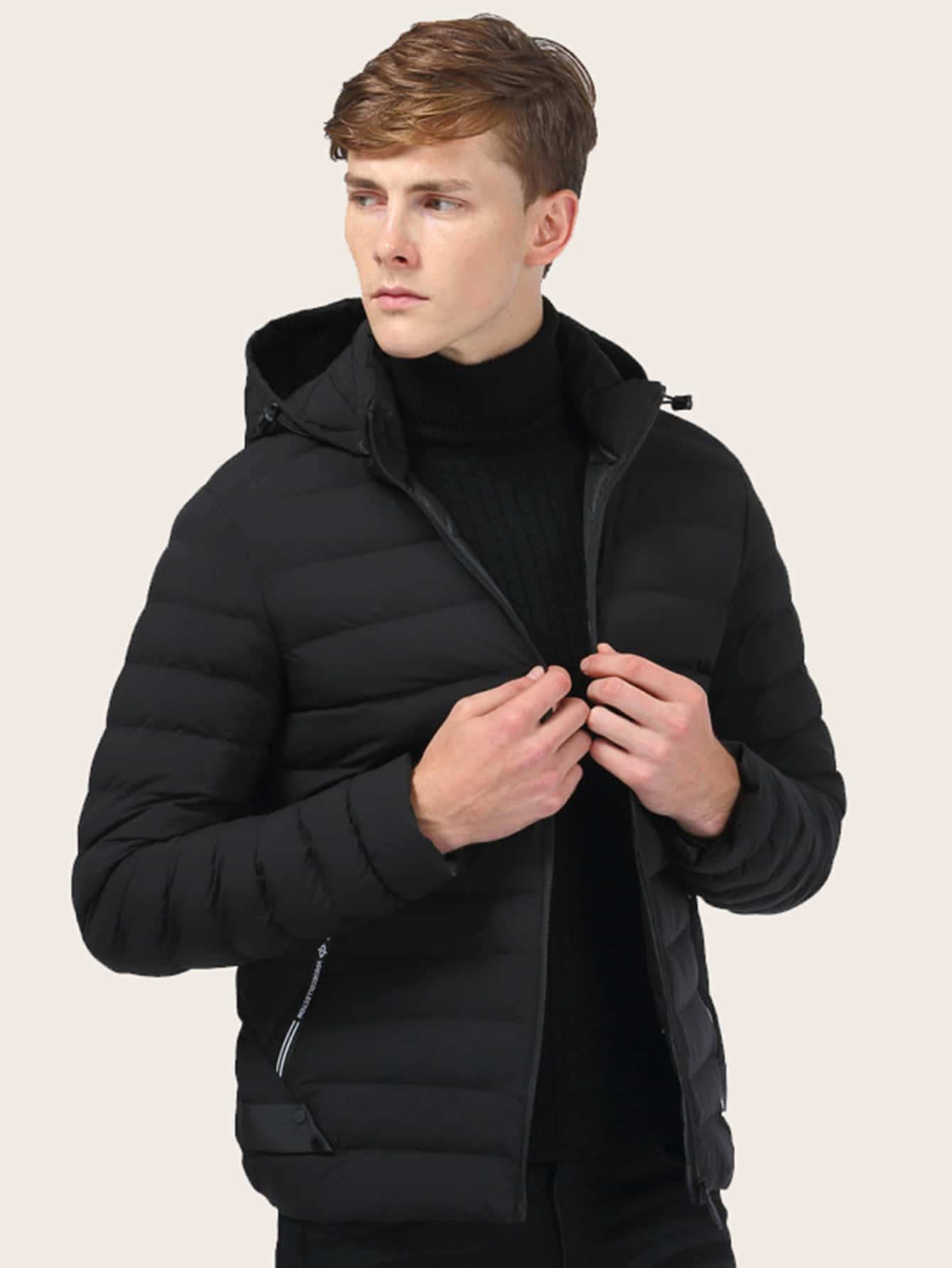Manfinity Homme Men Zip Through Hooded Padded Coat - Black - View 1