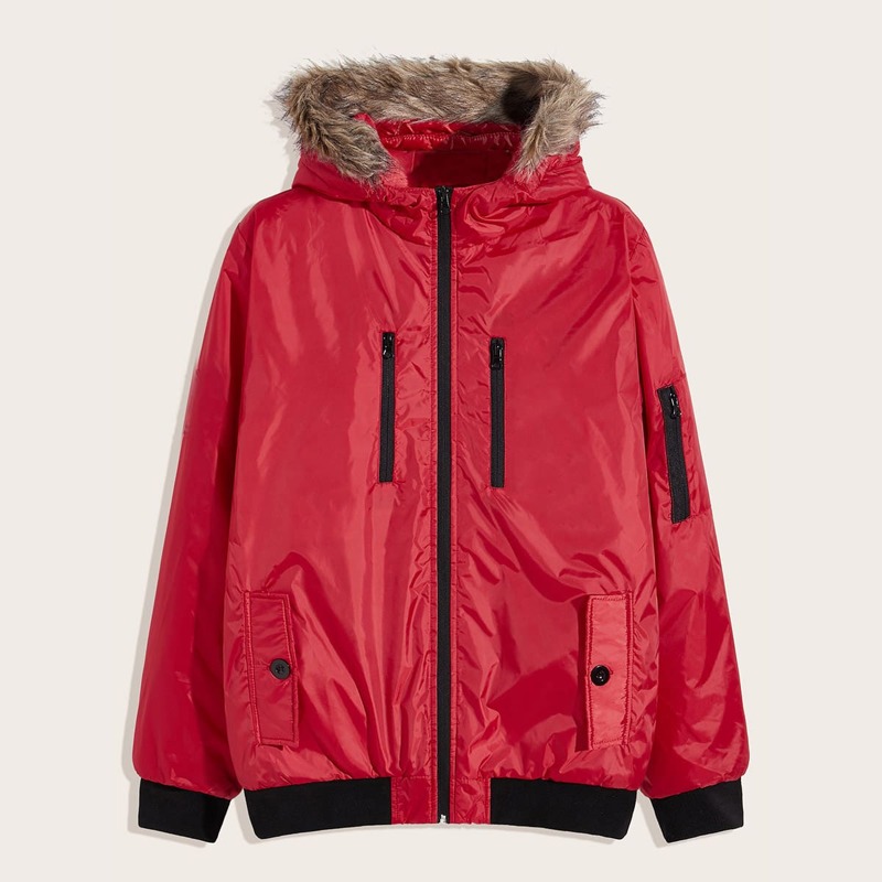 

Guys Zip Up Faux Fur Hooded Jacket, Red