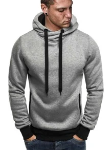 Manfinity Men Contrast Binding Drawstring Hoodie - Grey - View 1