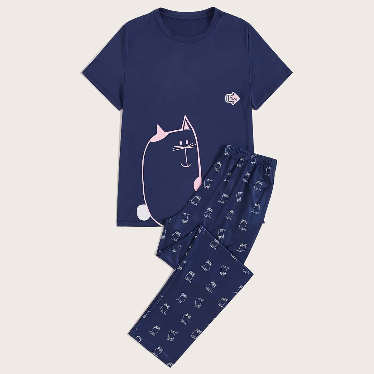 

Guys Cartoon Graphic Tee & Pants PJ Sets, Navy