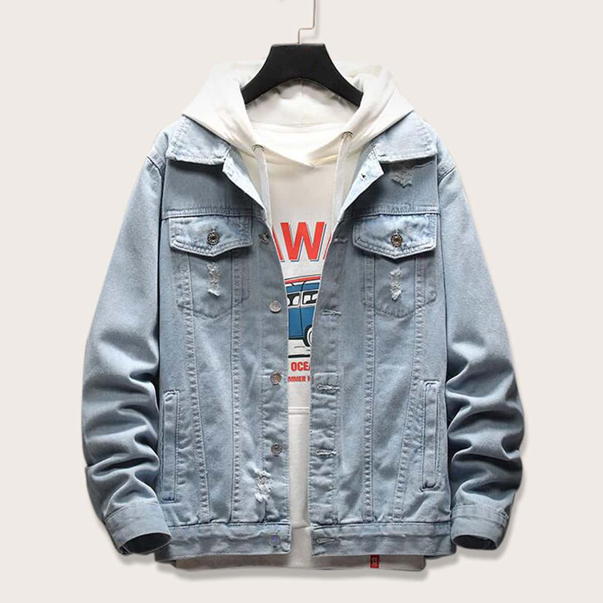

Guys Flap Pocket Denim Trucker Jacket, Light wash