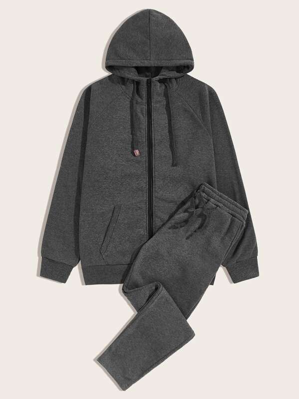 

Men Zip Up Drawstring Hoodie & Sweatpants, Grey