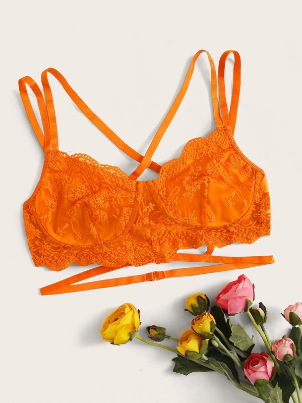 

Floral Lace Harness Bralette, Orange