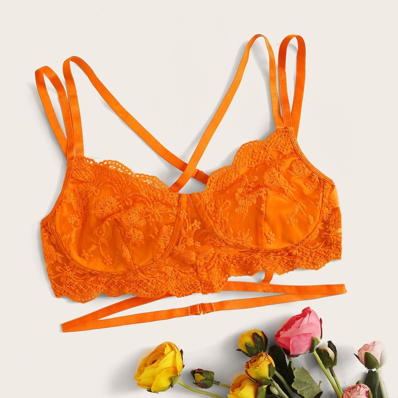 

Floral Lace Harness Bralette, Orange bright