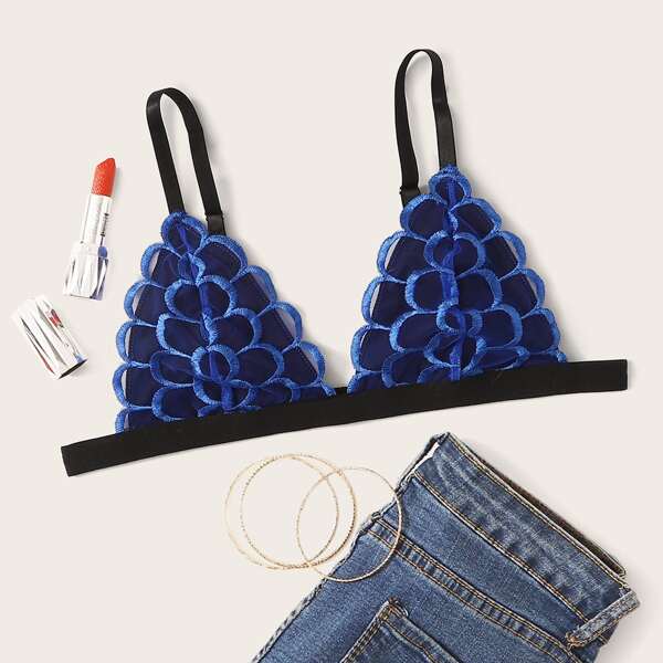 

Embroidery Mesh Bralette, Blue