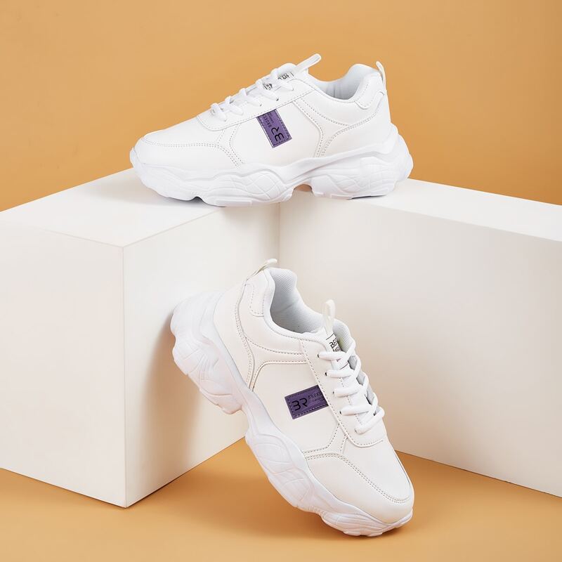 

Letter Patch Detail Lace-up Front Chunky Sneakers, White