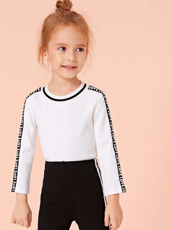

Toddler Girls Letter Tape Rib-knit Tee, White, Sofia B