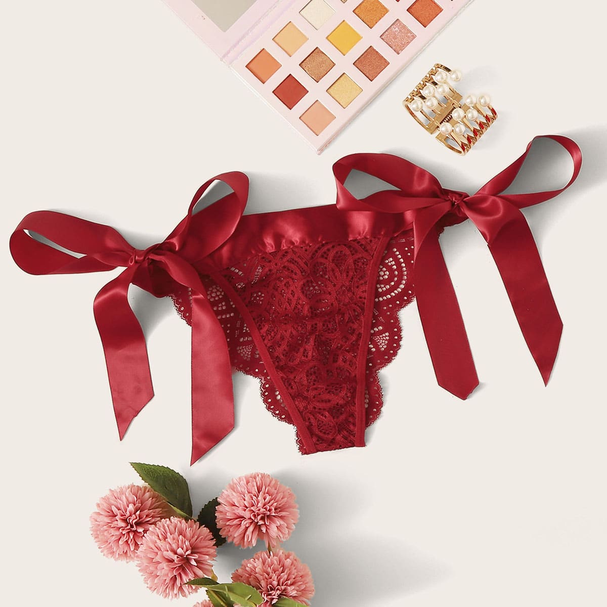 

Floral Lace Tie Side Panty, Red