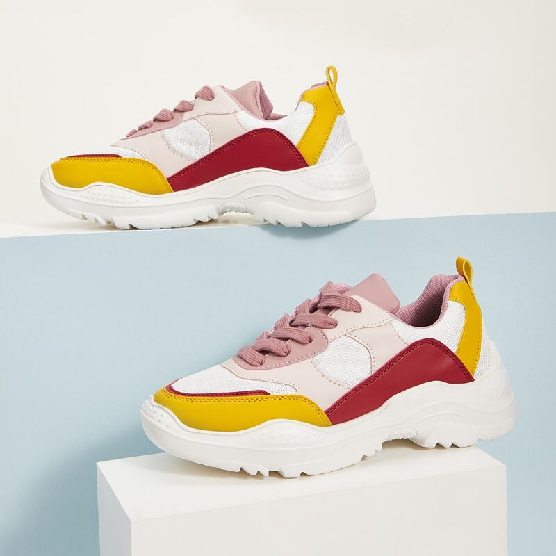 

Color Block Lace-up Front Chunky Sneakers, Multicolor