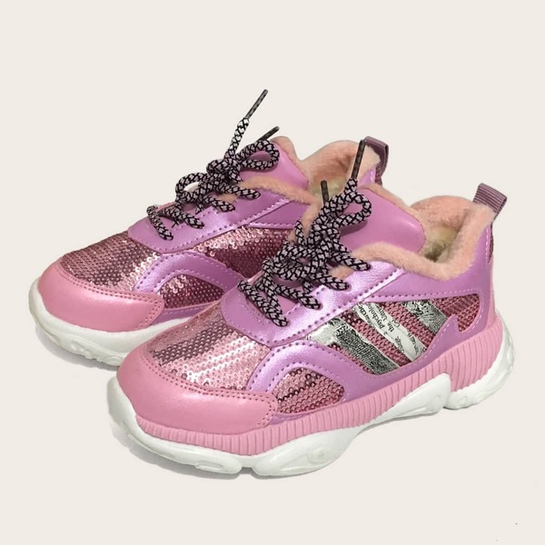 

Girls Contrast Sequins Decor Chunky Sneakers, Pink